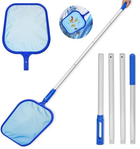 Retino per Piscina - Schiumatoi per Piscina con Asta in Alluminio da 183 cm, per la Pulizia Delle Foglie Della Piscina, Rete Fine per la Pulizia Della Piscina Skimmer per Fontana/Stagno/Vasca Calda