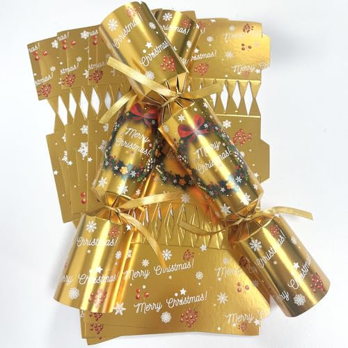 10 Pack Luxury Gold Chritmas Crackers, 10 Hats 20 Strings 10 Jokes Silver Christmas Party Game Make Your Own Christmas Cracker DIY Cracker Festive Seasonal (Gold)