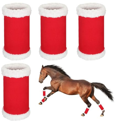 Weihnachts-Pferdebeinbandagen - Niedliche Kunstpelz-Stehwickel - Lockere und Bequeme Stehwickel für, ideal für Paraden und Weihnachtsfotos4 Stück Weihnachten Pferdegamaschen Neujahr Blas
