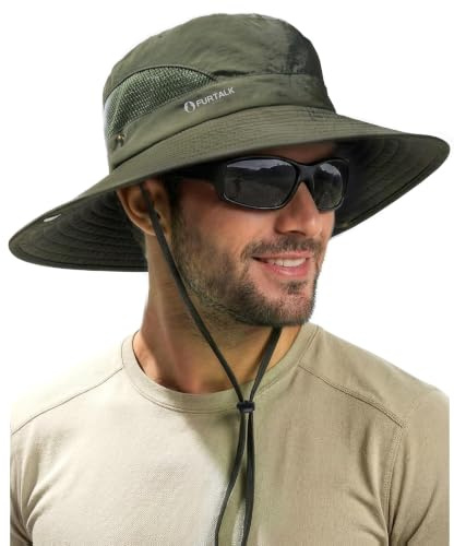 FURTALK Mens Bucket Sun Hat UPF 80+ Wide Brim Hiking Fishing Beach Outdoor Hats Green