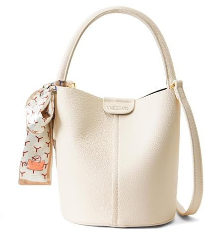 VMEECARL Handtasche Damen Klein, Umhängetasche Damen Veganes Crossbody Bag Damen Handytasche zum Umhängen Bucket, Taschen mit Verstellbar & Abnehmbarem Schultergurt (Beige)