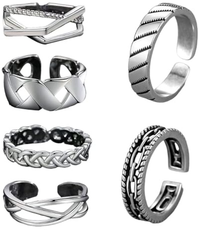 ARHZ 6 Stück Die Öffnung ist verstellbar Silber Ringe Herren, Ringe Herren Edelstahl Ringe Silber Matt Poliert Keltischer Knoten Vintage Ringe Herren Gravur,Herrenring
