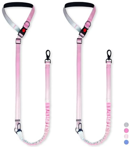 2 Piece Dog Car Seat Belt Harness Retractable Restraint for Car Headrest Adjustable Heavy Duty & Elastic & Durable Dog Car Seat Belt (Pink)
