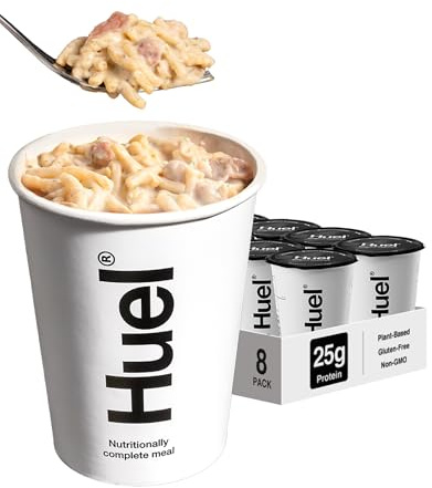 Huel Hot & Savoury Cups, Spaghetti Carbonara (8 x Pots), High-Protein Vegan Ration Packs, Protein Pasta with 26 Vitamins & Minerals, Healthy Ready Meals