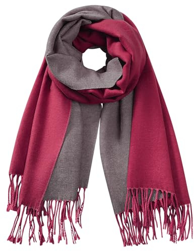 TOMEEK Bufanda Mujer Invierno Cachemira Imitación Bufanda Invierno Borla Reversible Pashmina Larga Extra Grande Suave y Cálida Regalo(Rojo y Gris Oscuro)