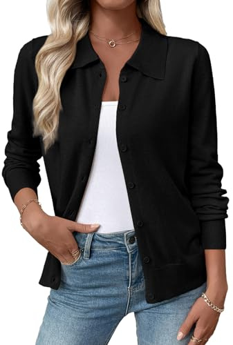 EVALESS Womens Lightweight Cardigan Sweaters Fall Teacher Outfits Black L
