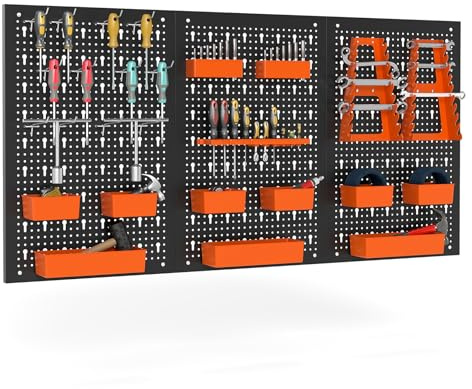 COSTWAY Werkzeugwand 120 x 60 x 2 cm, Lochwand Werkstatt mit 9-teilige Aufbewahrungsboxen & Werkzeughaltern & Haken, Werkstattwand Metall mit Zubehör für Garage, Werkstatt (Orange)