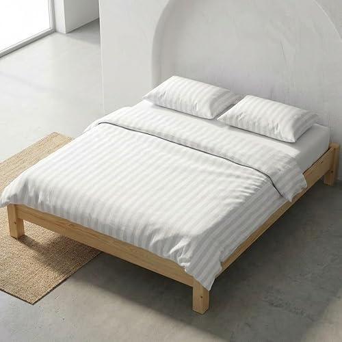 GAMUSI Juego Funda nórdica Cama 90 100% algodón - Funda Almohada 45x110 cm, Estampado Rayas Color Gris