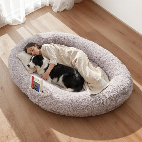 VEVOR Letto Stile Cane per Umani Amici Pelosi da 1710 x 1000 x 240 mm, Letto per Cani a Misura Umana, con Tasca Laterale, Maniglia e Cerniera, Fodera Rimovibile e Lavabile in Lavatrice, Pelo Alto