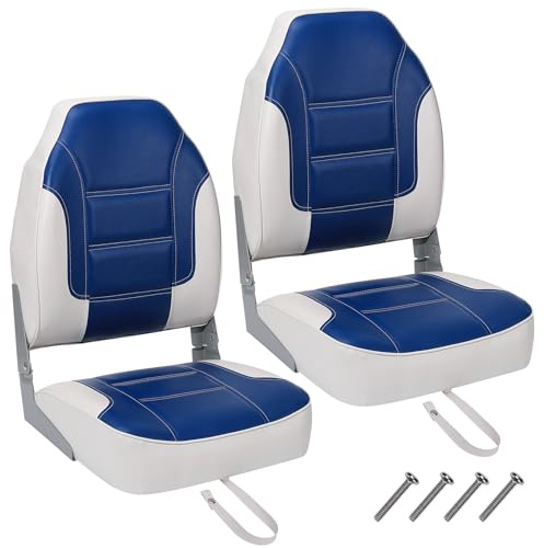 2 Pack Boat Seats, PVC High Back Ergonomic Folding Captain Chair with Fixing Strap and Stuffed Foam, Perfect for Fishing, Speedboats, Canoes, Marine Seats Accessories