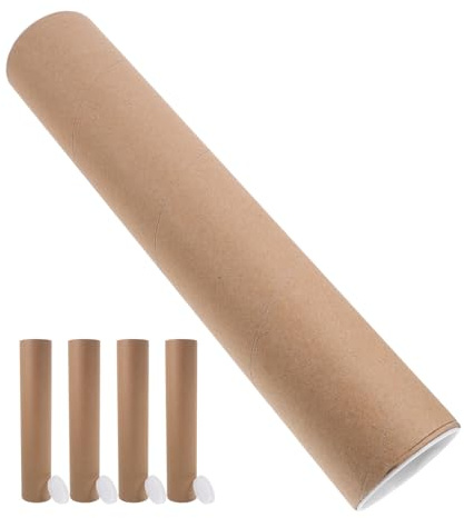 BESTonZON Set da 5 Tubi di Spedizione in Carta Kraft Resistente con Tappi, Tubo Rotondo per Poster e Documenti da 6,5 Cm Interno, Imballaggio Sicuro per Ufficio e Spedizioni Professionali