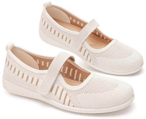 GLAMORA Merceditas Ballerine Mary Jane con Cinturino Scarpe Basse Traspiranti Elastiche Leggere Comode Antiscivolo in Tessuto Knit Comfort