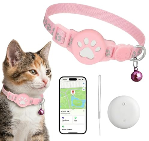 Cat Tracker Collar,Real Time GPS Dog Tracker Collar (Pink)