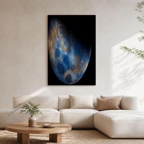 DLERFLOVR Quadri Estetica Astronomica Senza Cornice - 40x60cm Stampa su Tela Superficie Lunare Poster da Parete Decorazione Murale Soggiorno Camera da letto Ufficio, Blu