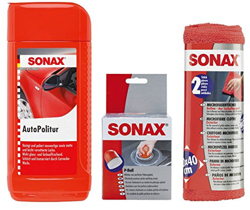 1x 500ml SONAX AUTOPOLITUR + SONAX P-BALL + 2x SONAX MICROFASERTÜCHER AUSSEN SET