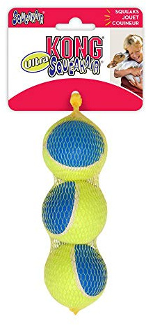 KONG - Squeakair Ultra Balls - Pelotas de Tenis sonoras Que respetan Sus Dientes - para Perros de Raza Mediana (Pack de 3)