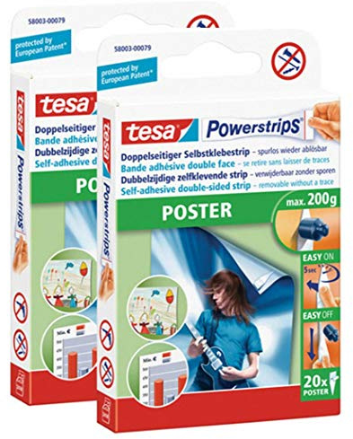 Klippband tesa Powerstrips® affisch, 2 x 20-pack