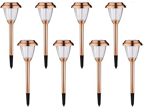 Voona Solar Lights Outdoor - 8 Pack Copper Garden Walkway Lights Solar Powered Waterproof for Garden, Lawn, Yard, Pathway
