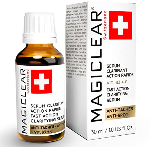 Luxus dunkler Pickel Entferner für Gesicht und Körper Serum, Altersfleckenkorrektur Aknenarbe, Anti-Aging, Bleaching Vitamin C Bio Schweizer Marke Magiclear 30 ml
