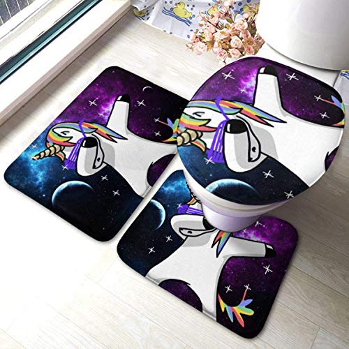 RedBeans Anti-Rutsch-Badvorleger, 3-teilig, Flanell-Badezimmerteppich, Einhorn, lustiges Dab Dance Badezimmer-Set, inkl. weicher Badematte und WC-Deckelbezug