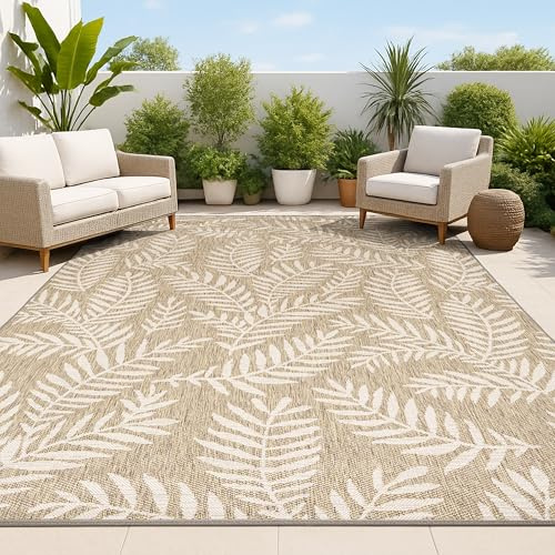 JONATHAN Y Palm Frond Indoor Outdoor Area Rug 3X5 Brown/Beige, Nevis for Backyard, Patio, Porch, Easy-Cleaning, High Traffic, Pet-Friendly, Non-Shedding (SMB119A-3)