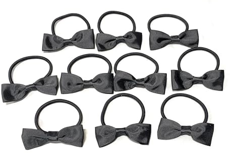 10 Bundle Set School Hair Bobbles for girls. Girls Toddlers Bow Elastic (Black)