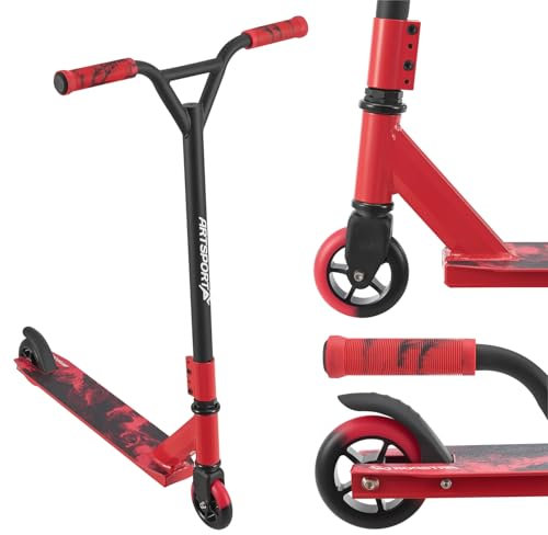 ArtSport Trottinette Stunt Red Smoke – Trottinette Freestyle pour Enfants et Adolescents – Guidon à 360°, Roues en Aluminium de 100 mm - Trottinette pour Enfants Rouge Noir