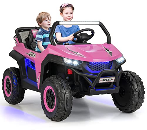 COSTWAY Coche Eléctrico para Niños con 2 Plazas UTV, 12 V Vehículo Todoterreno Eléctrico con Control Remoto 2.4G, Función de Arranque Lento, Faros y Luce, Música, para Niños de 3 a 8 Años