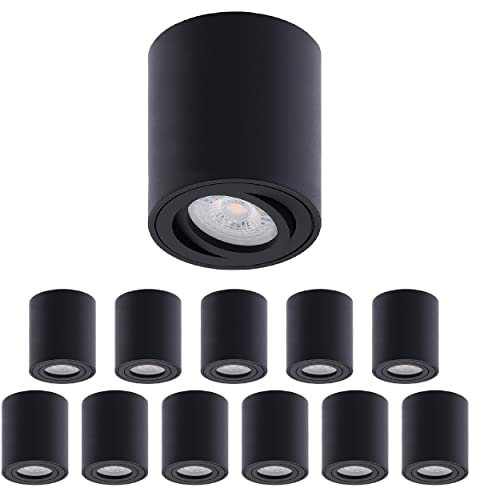 Oktaplex 12 Stück Aufbauspot Schwarz - inkl. LED Modul 3-stufig dimmbar 4,8W 230V 3000K Warmweiß 80x85mm Aufputz Aufbaustrahler Lile M Alu Schwenkbar