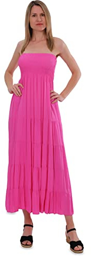 Malito - Damen Bandeaukleid - trägerloses Kleid für Strand & Alltag - Sommerkleid mit gesmoktem Oberteil - luftig lockeres Strandkleid 4635 (Größe: 34-42 rosa)