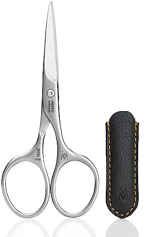 GERMANIKURE Beard and Mustache Scissors - FINOX Stainless Steel Professional Manicure Tools in Leather Case - Ethically Made in Solingen Germany - 4706