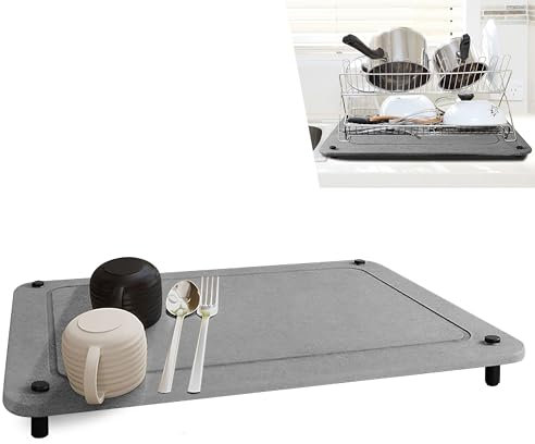 Creative Tappetino Assorbente Cucina,Ultra Assorbente 40x30cm Tappeto Scolapiatti in Diatomite,Scolapiatti da Lavello,Antiscivolo Assorbente Tappetini per Caffè Tappetino con Piedini in Acciaio Inox