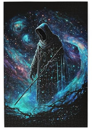 HERRECX 1000 Piece Jigsaw Puzzle - Grim Reaper Sickle Cloak Galaxy Dark Wood Puzzle for Adults Teens Family Game Educational Toys Gifts