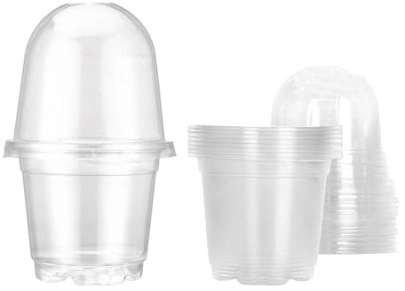 perfk Pot de pépinière Transparent avec couvercles d'humidité, gobelets de Plantation ventilés avec Trous de Drainage pour Le Jardinage, léger, 10 pièces, Effacer Les Pots