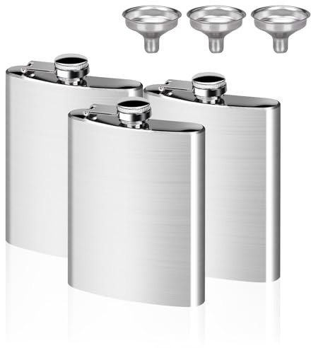 JINXIAN 3 Pezzi Fiaschetta in Acciaio Inox con 3 Imbuto 8 oz 230 ml Portatile Fiaschetta Whisky Fiaschetta per Liquori Sigillato per Evitare Perdite per Portatile Alcolici Vari Viaggio