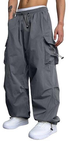 Cargohose Herren Casual Hohe Taille Gerade Bootcut Parachute Pants 90er Sport Freizeithose Vintage Weites Bein Streetwear Hip Hop Hosen Baggy Y2K Teenager Jungen Fallschirmhosen