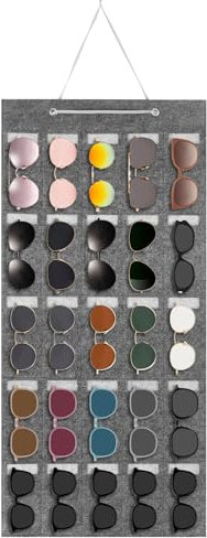 DMJJSD Hanging Sunglass Storage, 16 Pockets Wardrobe Sunglasses Storage, Travel Wall Pocket Glasses Organizer Hanging Sunglasses Organiser Felt Wall Hanging Eyeglasses Eyewear Holder