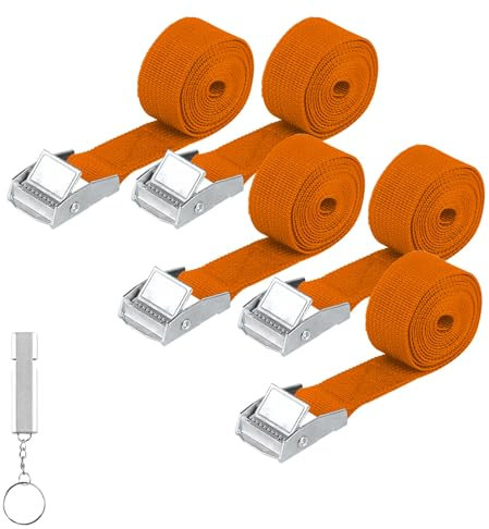 5 Piezas Correa de Amarre, 25 mm x 1,5 M Cinchas de Amarre con Correas Tensoras, Correas de Sujeción de Correas Tensoras con Hebilla para Bicicleta Moto Coche Equipaje Camping, con Silbato
