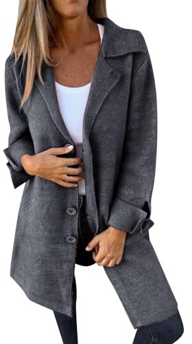 Cardigan pelucheux en tricot doux pour femme - Couleur unie - Poche à nouer - Simple boutonnage - Veste à manches longues ouverte sur le devant - Cardigan à manches longues, gris, XL