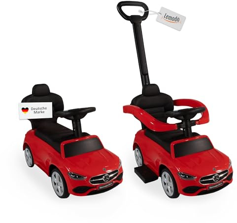 Lemodo Rutschauto rot ab 1 Jahr – Rutscherfahrzeug Kinderfahrzeug mit Schiebestange und Sicherheitsbügel, Rutscherauto mit Staufach und Sound-Lenkrad, Lizenziertes Kinderspielzeug von Mercedes