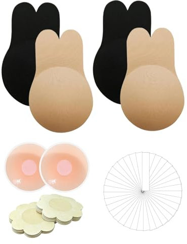EOAMGO Stick on Bra, Sticky Bra Boobtapes Push Up, Invisible Backless Bras for Women, Reusable Strapless Adhesive Bras (2 Pairs) (UK, Alpha, L, XL, Regular, Regular, Black + Skin Color)