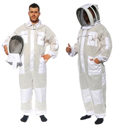 Best Bee Combinaison Apiculteur Ventilée, Tissu Épais en 3 couches, Fermeture Éclair robuste, Capuche Amovible, Poches Pour Outils, Tenue Apiculture aérée anti guêpes & abeilles (S)
