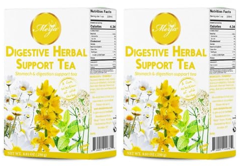 Merja Herbs Digestive Support Herbal Tea [250g] 100% Natural Blend for Stomach Pain, Ulcers & Gastritis | Caffeine-Free Herbal Tea for Gut & Intestinal Health | Herbal Teas & Beverages, Pack of 2