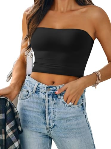 ticticlily Debardeur Femme Stretch Sexy Chic Basique Bandeau Top Haut Courte à sans Manches Bretelles Dos Nu Épaule Dénudée Débardeur Ajustée Décontracté Skims Crop Tops Ete