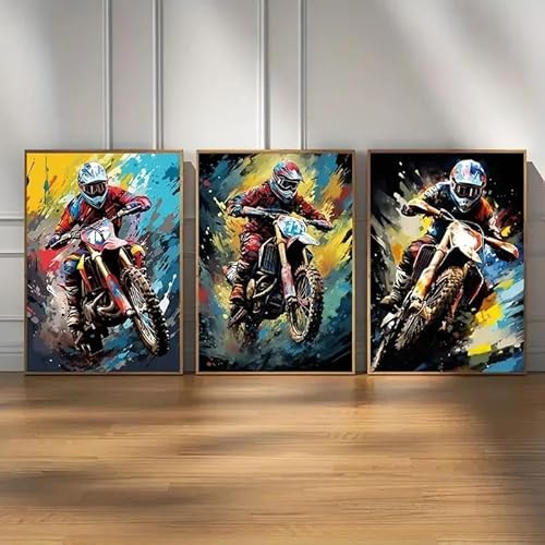 Baibexing Cuadro Moderno De Motocross En Lienzo, Arte De Pared, Póster De Moto De Cross, Impresiones Para Dormitorio De Niños, Decoración Del Hogar Y La Oficina 40X60Cmx3Pcs Sin Marco