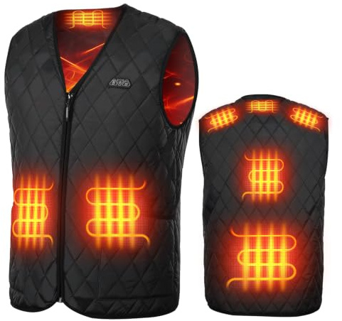 KEMIMOTO Gilet Riscaldato Uomo, Elettrico Gilet Riscaldato con 8 Elementi Riscaldanti, USB Giubbotti Riscaldati con 3 Temperature per Lavoro Sci Escursionismo Caccia Moto (Senza Batteria)