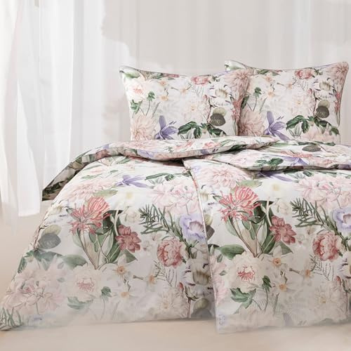 ESTELLA Traumstoff Mako Satin Bettwäsche Set - Bettgarnitur aus 100% Baumwolle - Hochwertig und Elegant - 135x200 cm + 80x80 cm - Design: Deliah