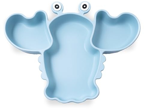 FREE EUPHORIA Plato bebé con ventosa | Plato de silicona de grado alimentario | 3 compartimentos | BLW | Diseño Langosta | Seguridad certificada