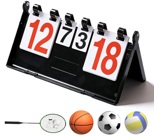 PORFOYO Tabellone segnapunti, 4 cifre per competizioni sportive, tabellone segnapunti 38,8 * 21 * 21 cm, conteggio per competizioni con tacca, tabellone segnapunti sportivo digitale, conteggio