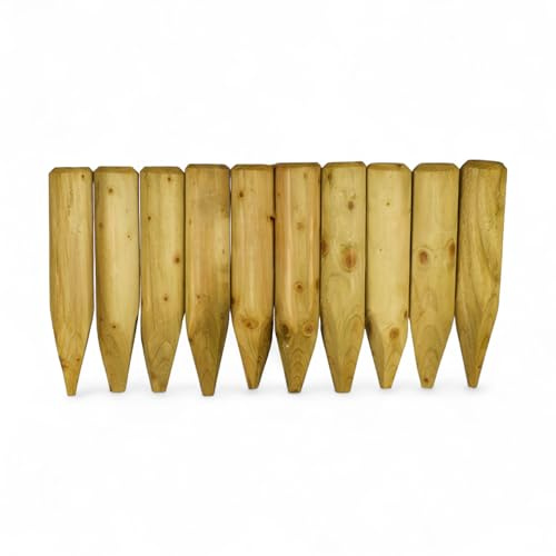 Palizzate di legno, set da 10 pezzi, 6 x 30 cm, verde impregnato, fresate e finemente lavorate, robuste paletti da giardino in legno Sauerländer per aiuole, bordi del prato, percorsi e decorazioni da